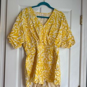Yellow Printed V-Neck Women's Romper - Casual Summer Style